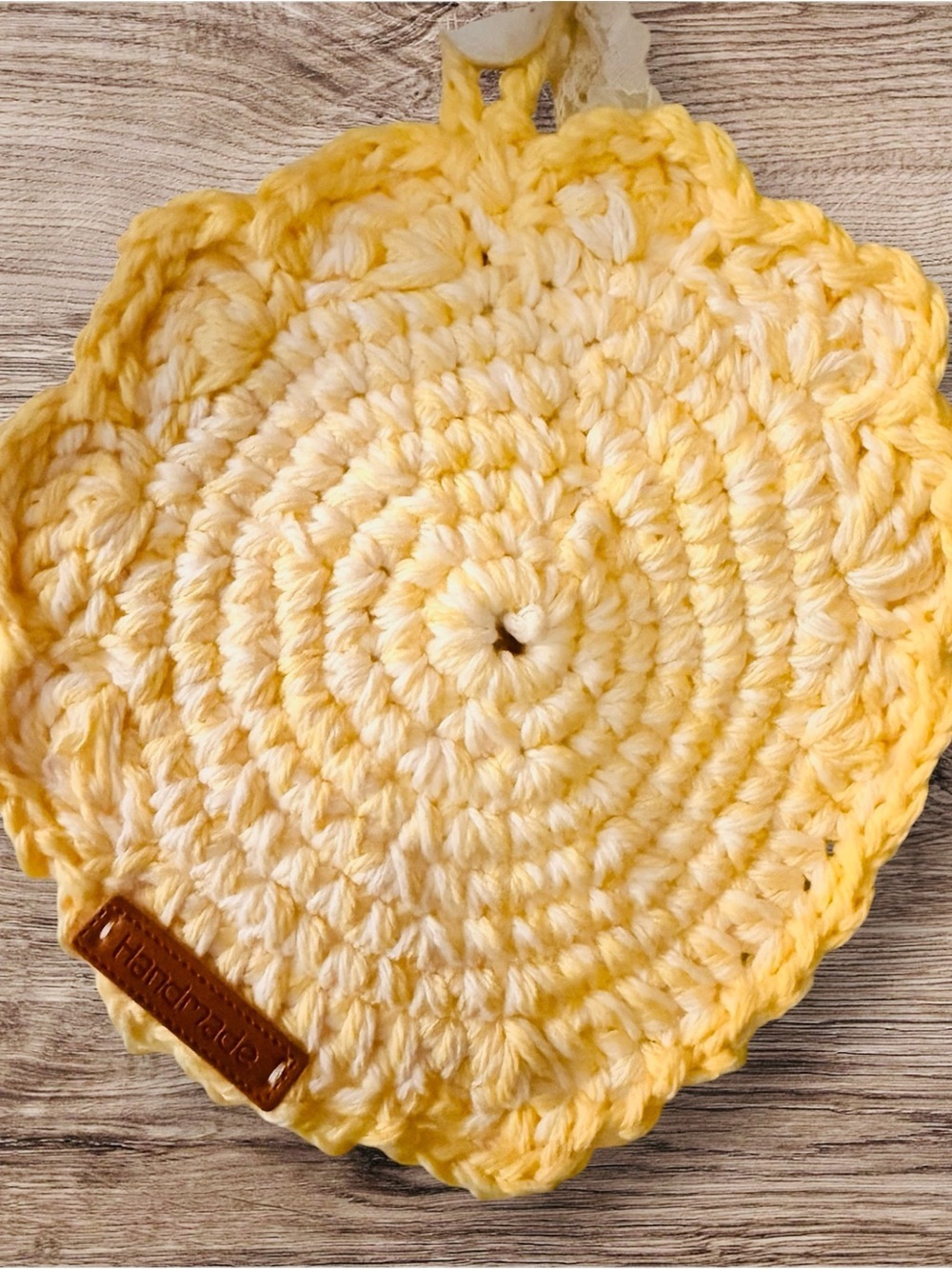 Handmade Crochet Leaf Pot Holder - Yellow & White Hot Pad 6x6"